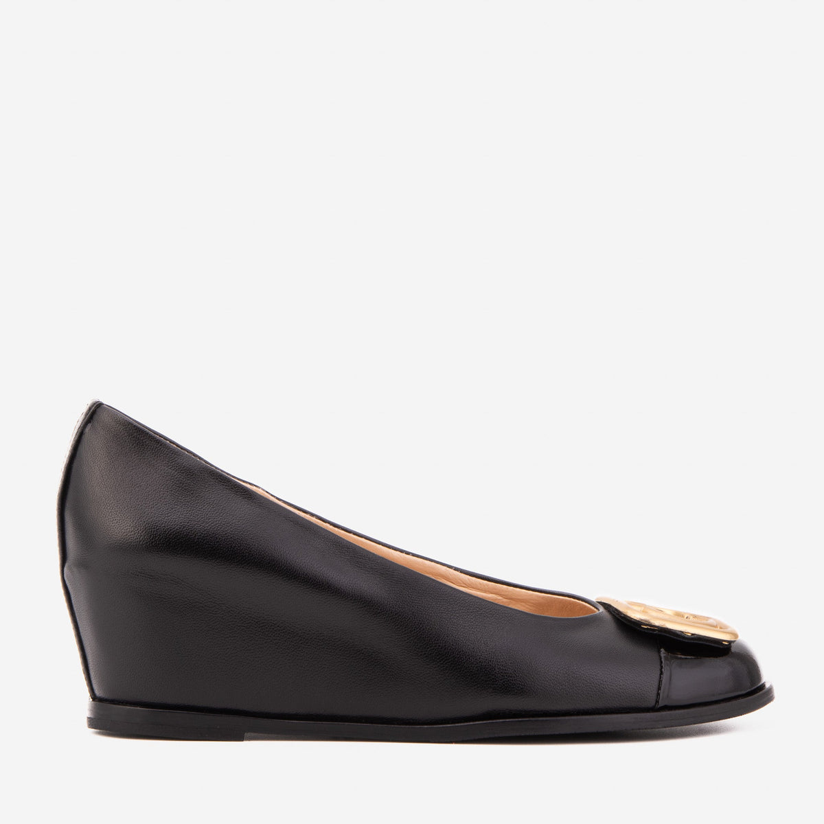 Vinci Leather The Selene Black Leather Wedge Heel Women Shoe – product view 1