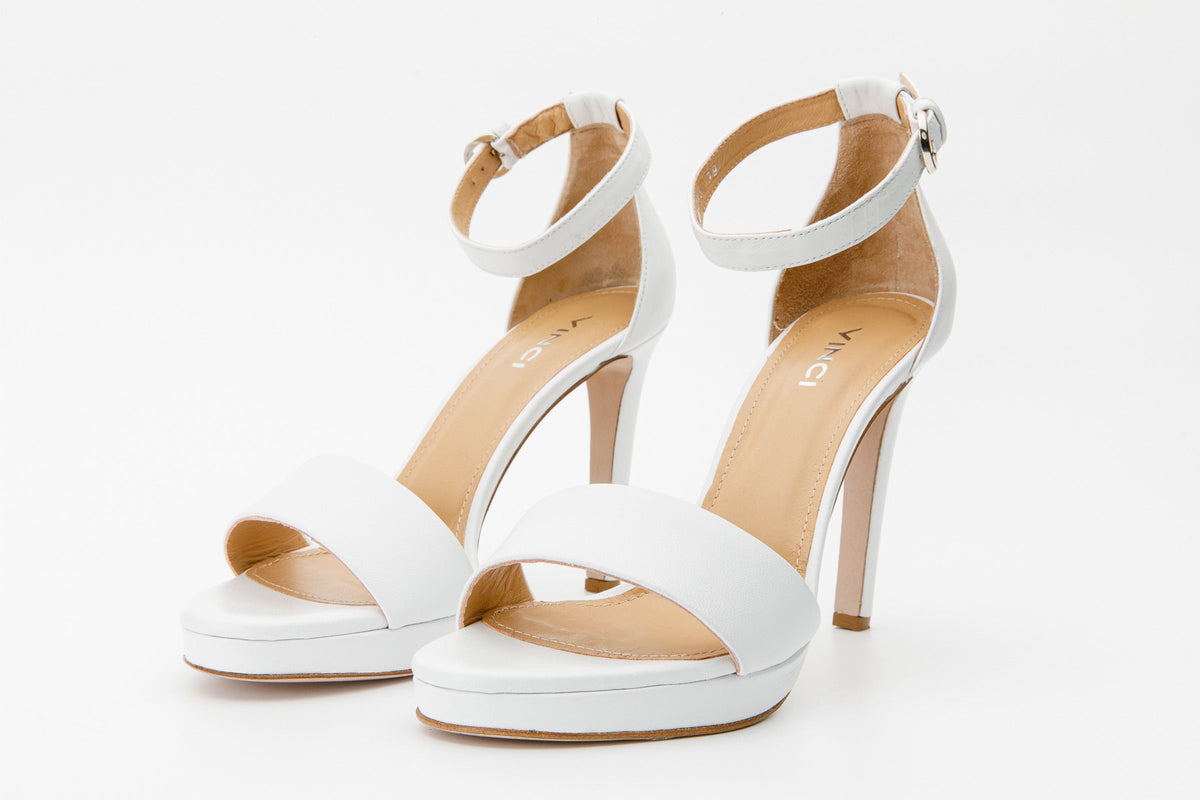 Vinci Leather The Aksu White Leather Ankle Strap Women Sandal Final Sale! – product view 3