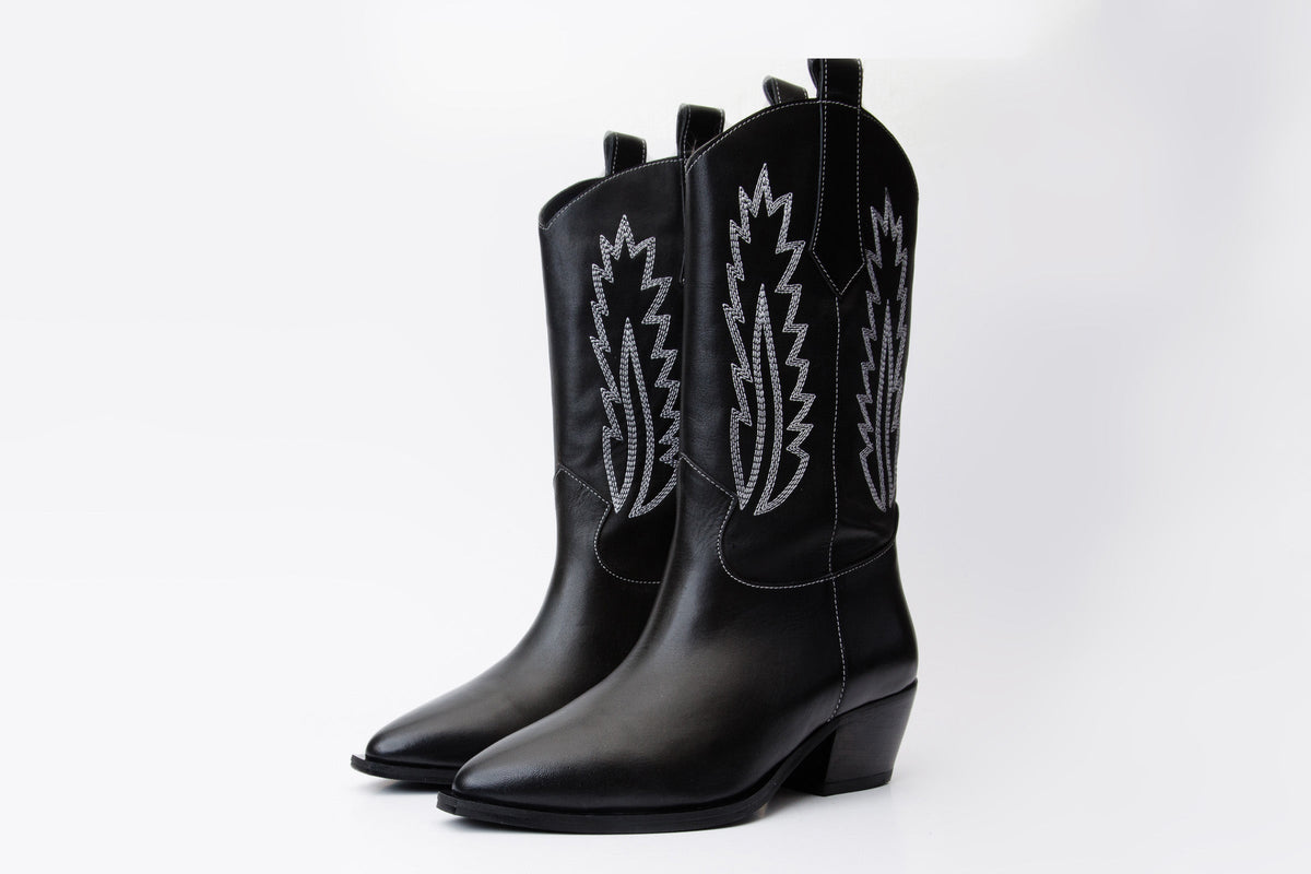 Vinci Leather The Togg Black Leather Cowboy Women Boot Final Sale! – product view 2