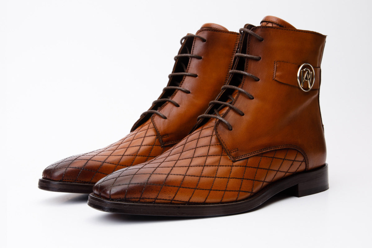 Vinci Leather The Zeus Brown Leather Lace-Up Men Boot with a Zipper – product view 2