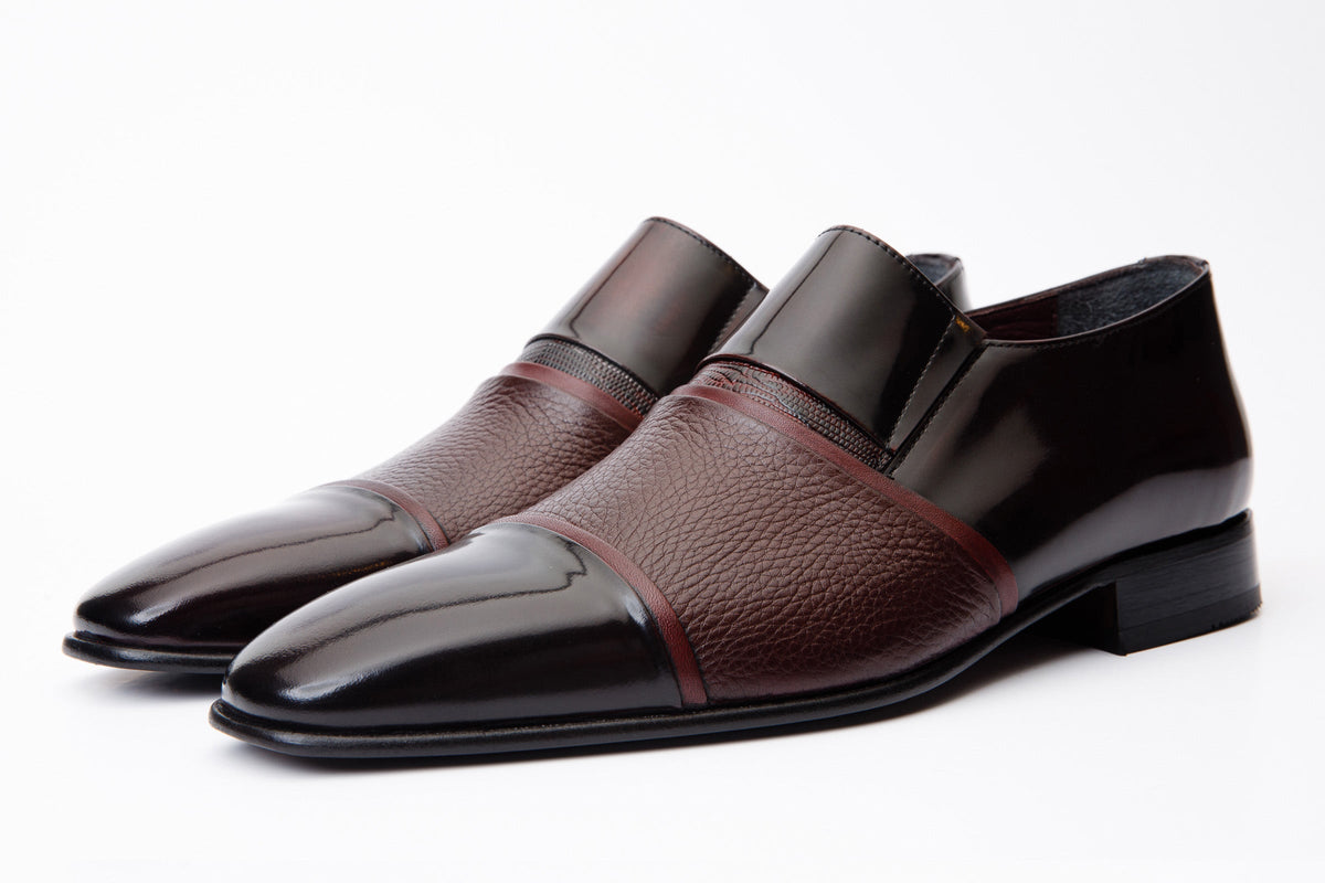 Vinci Leather The Everest Burgundy & Burneshed Leather Cap Toe Dress Loafer Men Shoe – product view 2