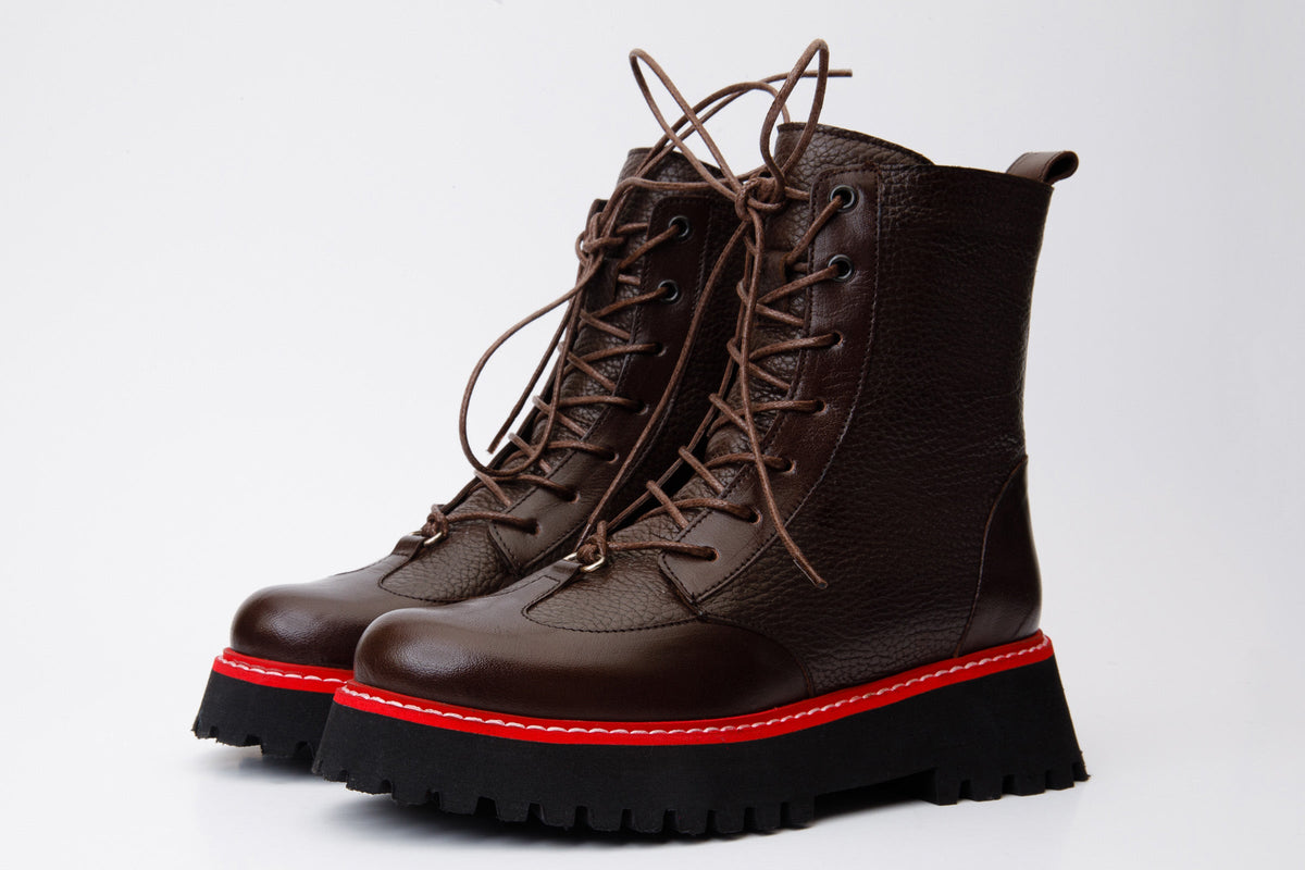 Vinci Leather The Yildiz Brown Leather Lace-Up Ankle Women Boot With a Side Zipper – product view 2