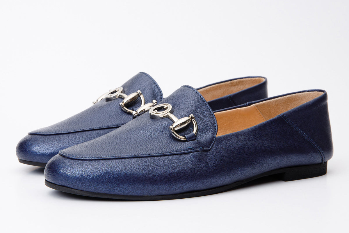 Vinci Leather Luanda Navy Blue Leather Women Flat Shoe – product view 2