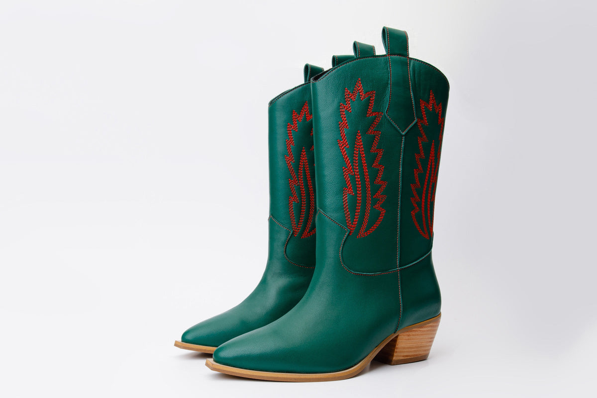 Vinci Leather The Togg Green Leather Cowboy Women Boot Final Sale! – product view 2