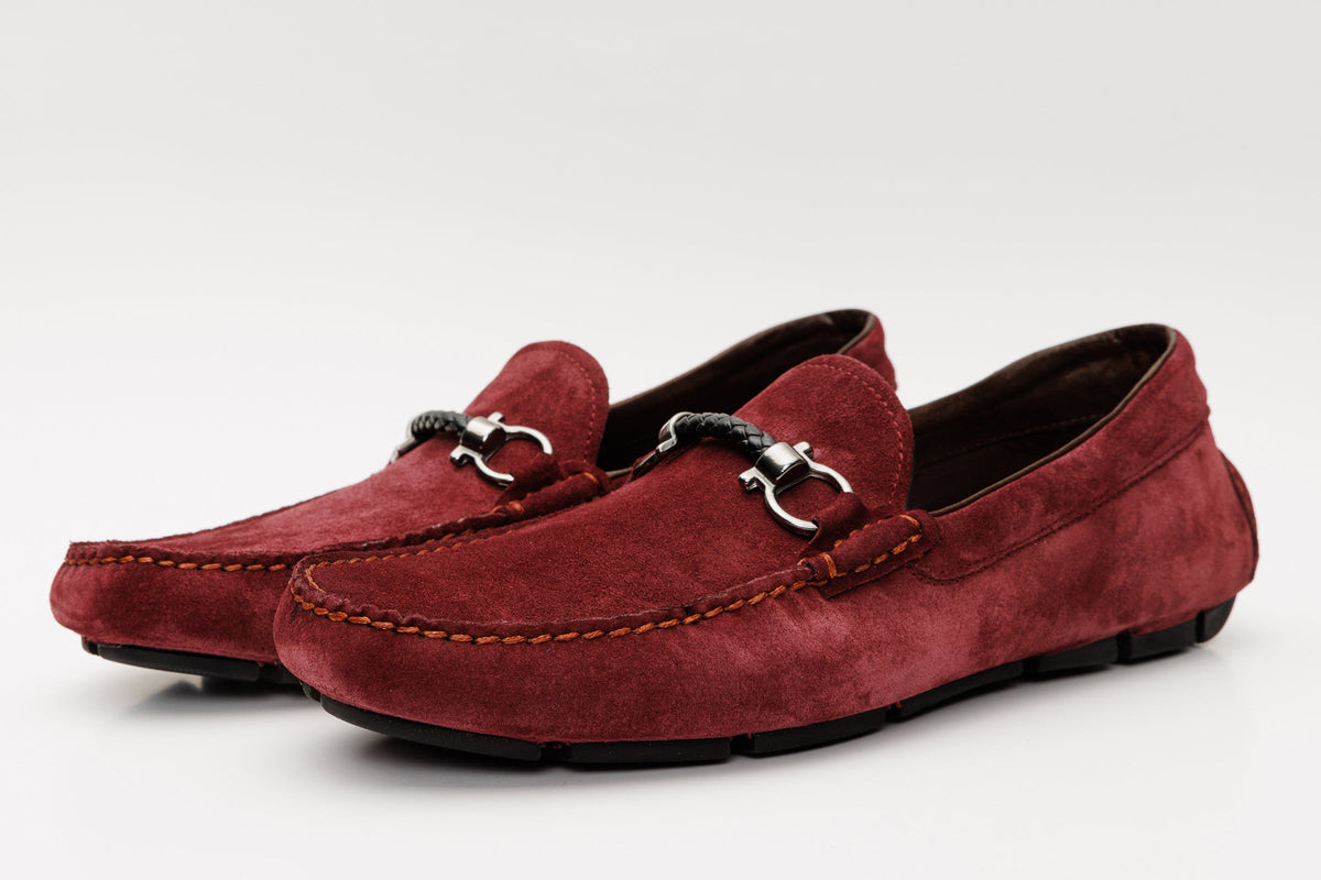 Vinci Leather The Bari Burgundy Suede Leather Bit Drive Loafer Men Shoe – product view 2