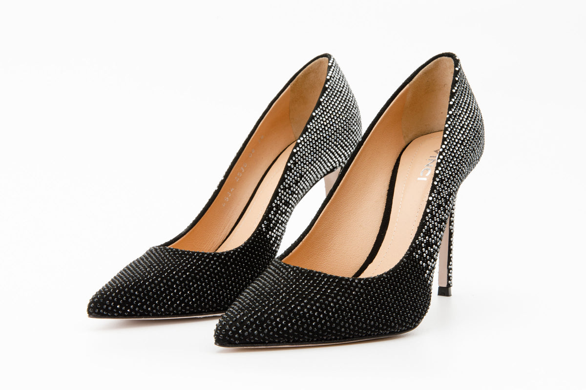 Vinci Leather The Bago Black & Silver Glitter Leather Pump Women Shoe – product view 3