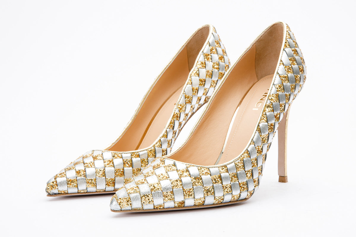 Vinci Leather The Saks Tory Gold & Silver Handwoven Leather Pump Women Shoe – product view 2