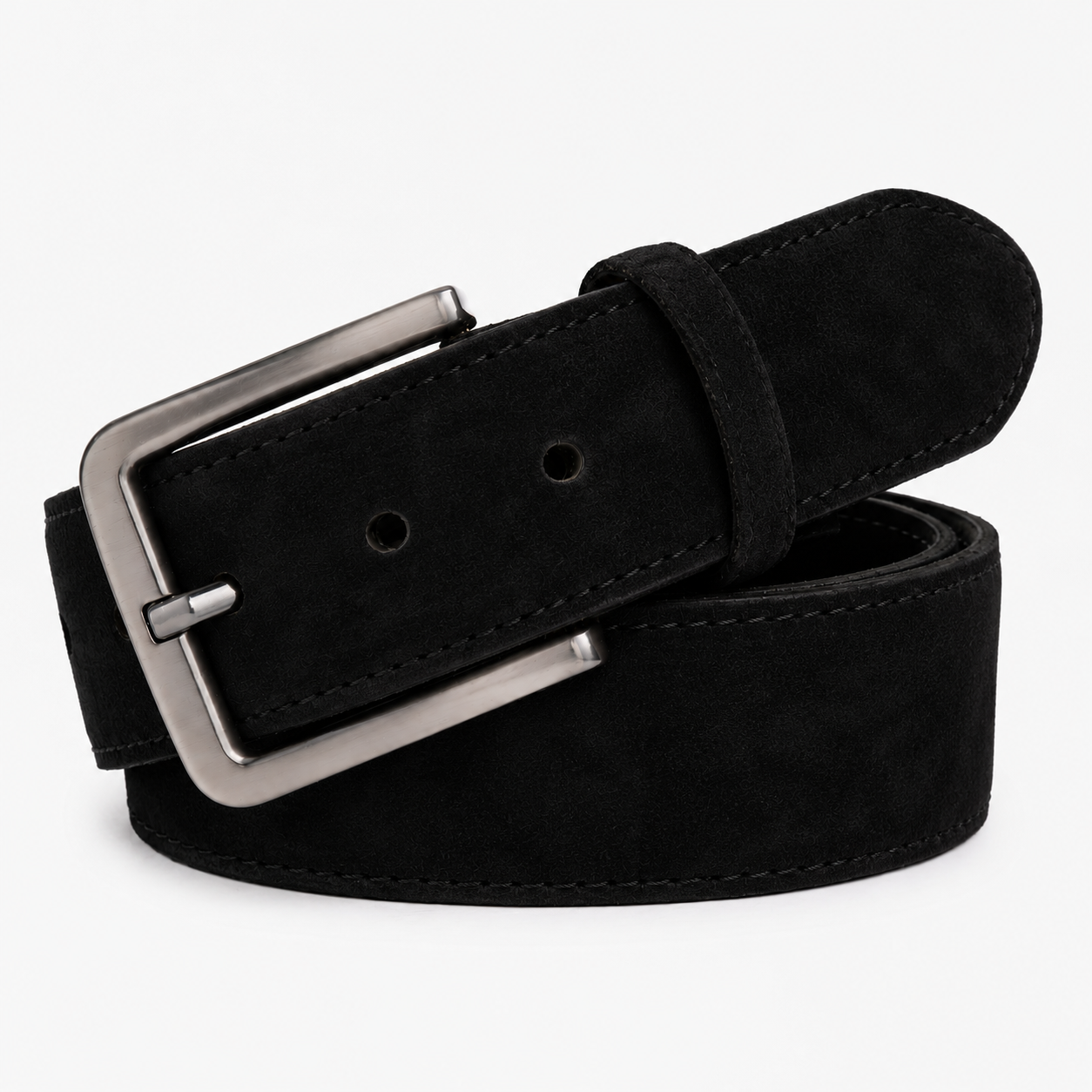 The Bari Black Suede Leather Belt