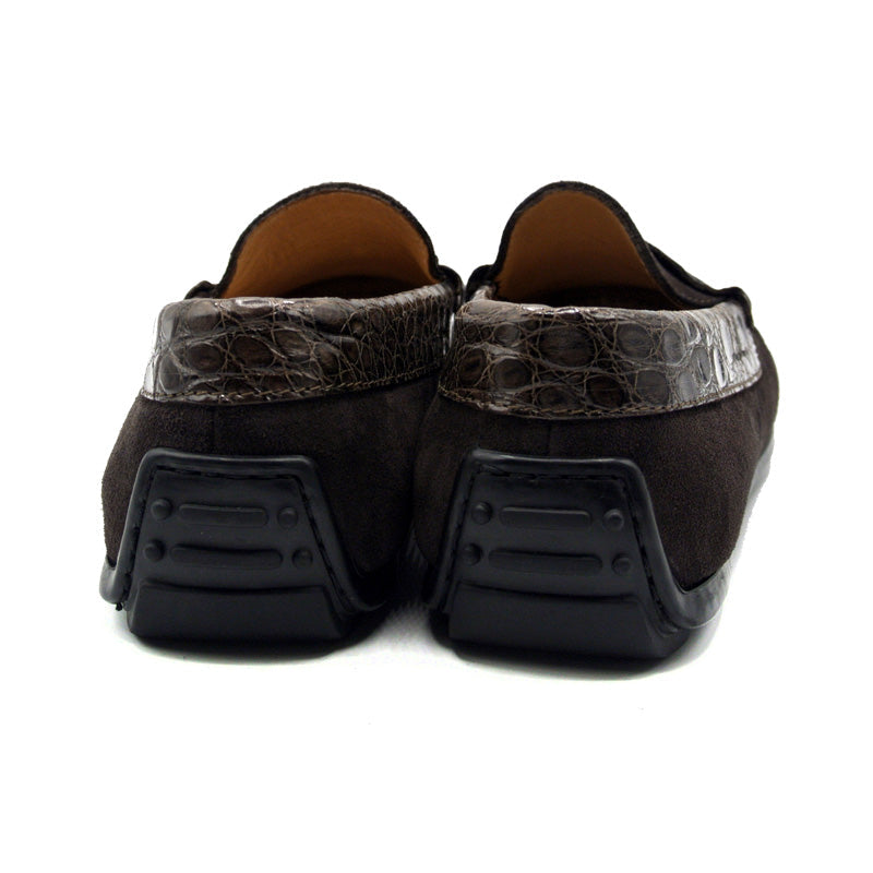 Zelli Italia Men's 31-160-NIC MONZA Sueded Calfskin with Crocodile Driver, Nicotine