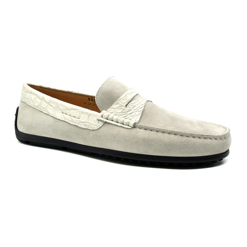 Zelli Italia Men's 31-160-WHT MONZA Sueded Calfskin with Crocodile Driver, White