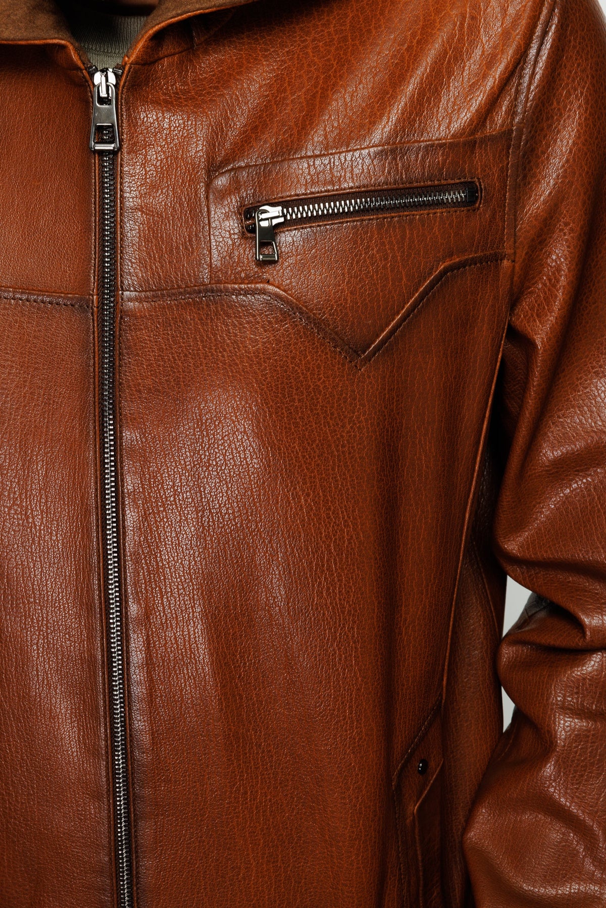 Vinci Leather The Byron Ribi Brown Leather Men Jacket – product view 4