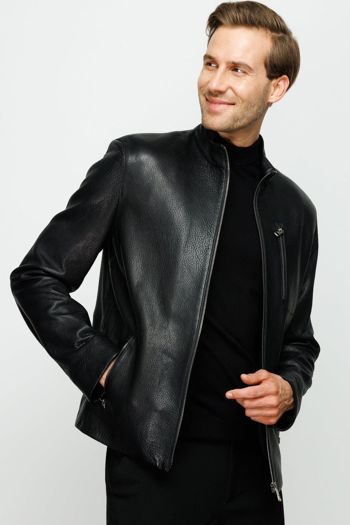 Vinci Leather The Blanchard Black Leather Men Jacket – product view 1