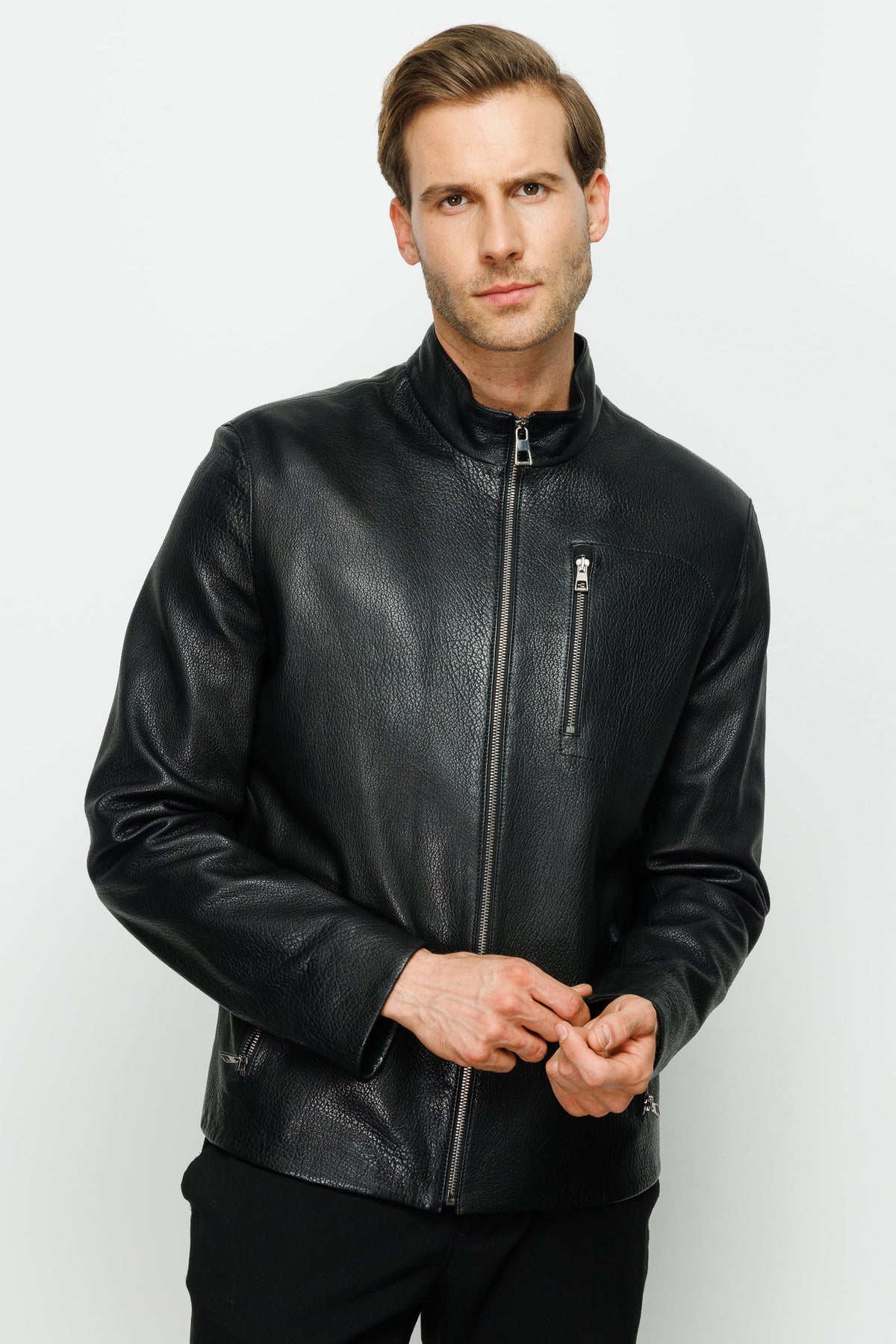 Vinci Leather The Blanchard Black Leather Men Jacket – product view 4