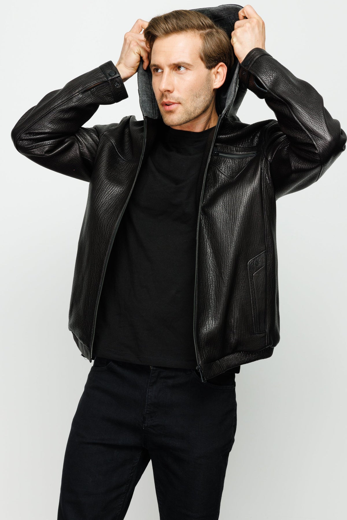 Vinci Leather The Byron Ribi Black Leather Men Jacket – product view 3