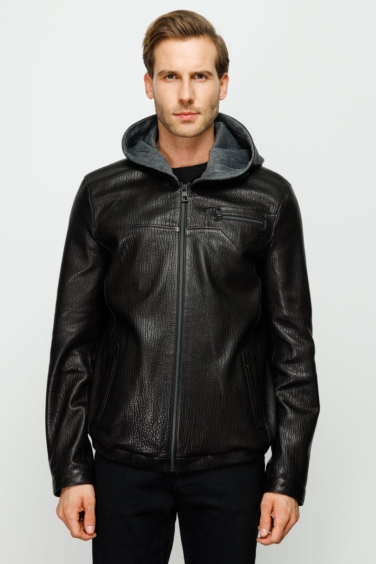 Vinci Leather The Byron Ribi Black Leather Men Jacket – product view 5