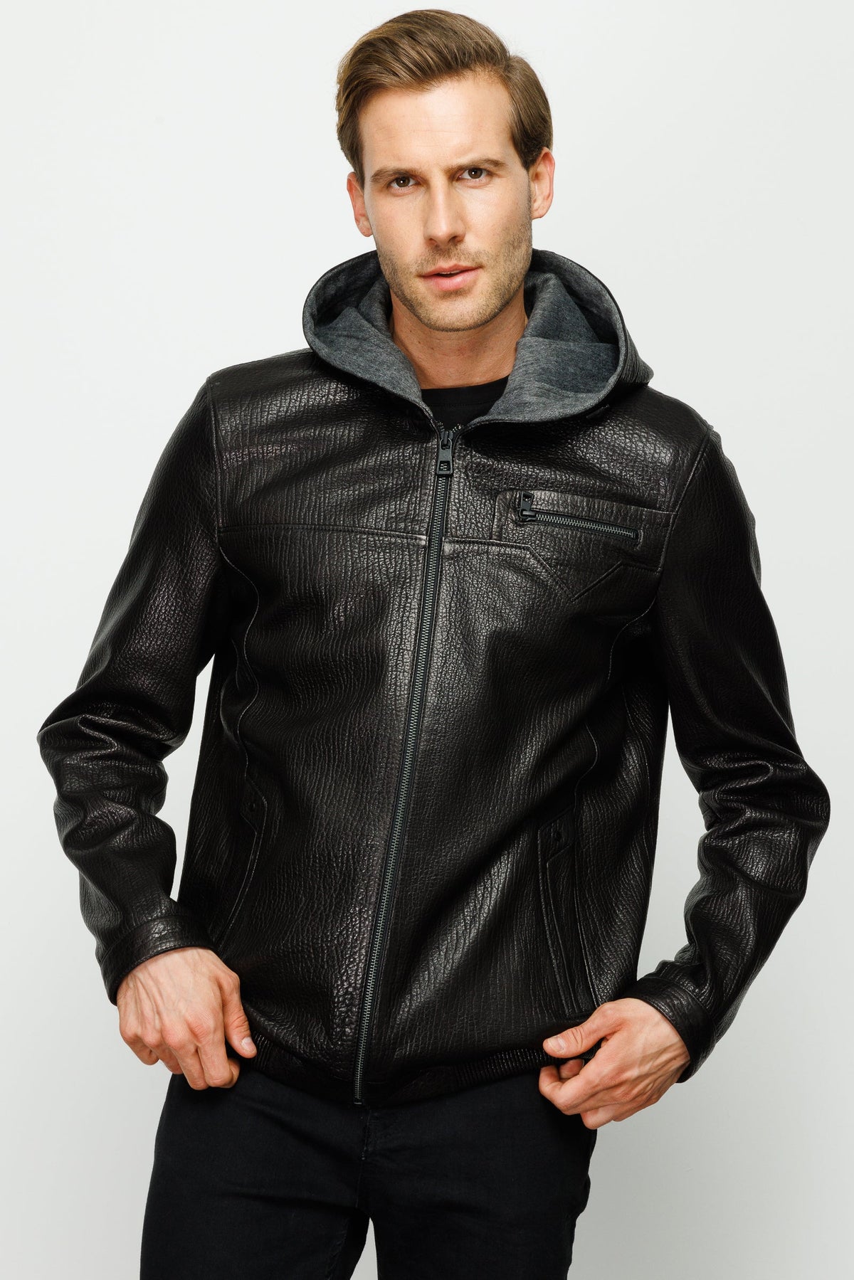 Vinci Leather The Byron Ribi Black Leather Men Jacket – product view 6