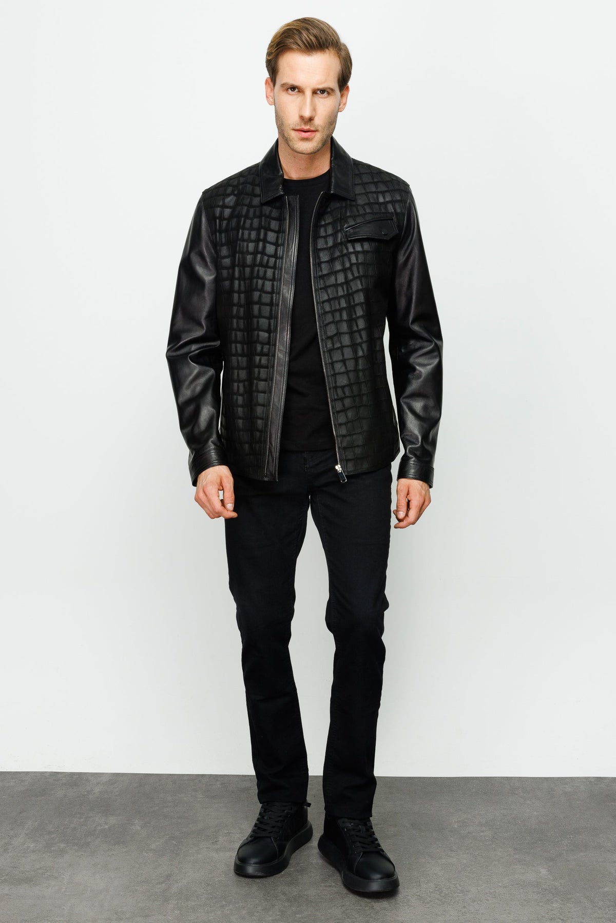 Vinci Leather The Emerson Black Leather Men Jacket – product view 9