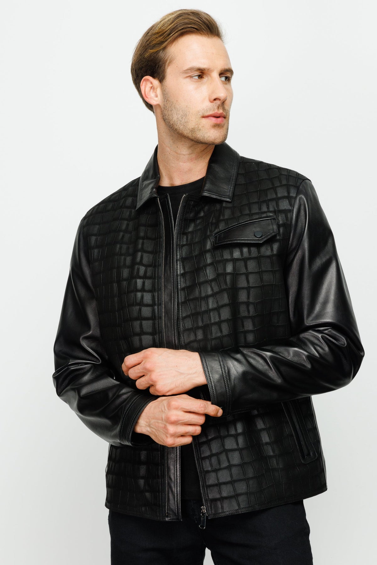 Vinci Leather The Emerson Black Leather Men Jacket – product view 1