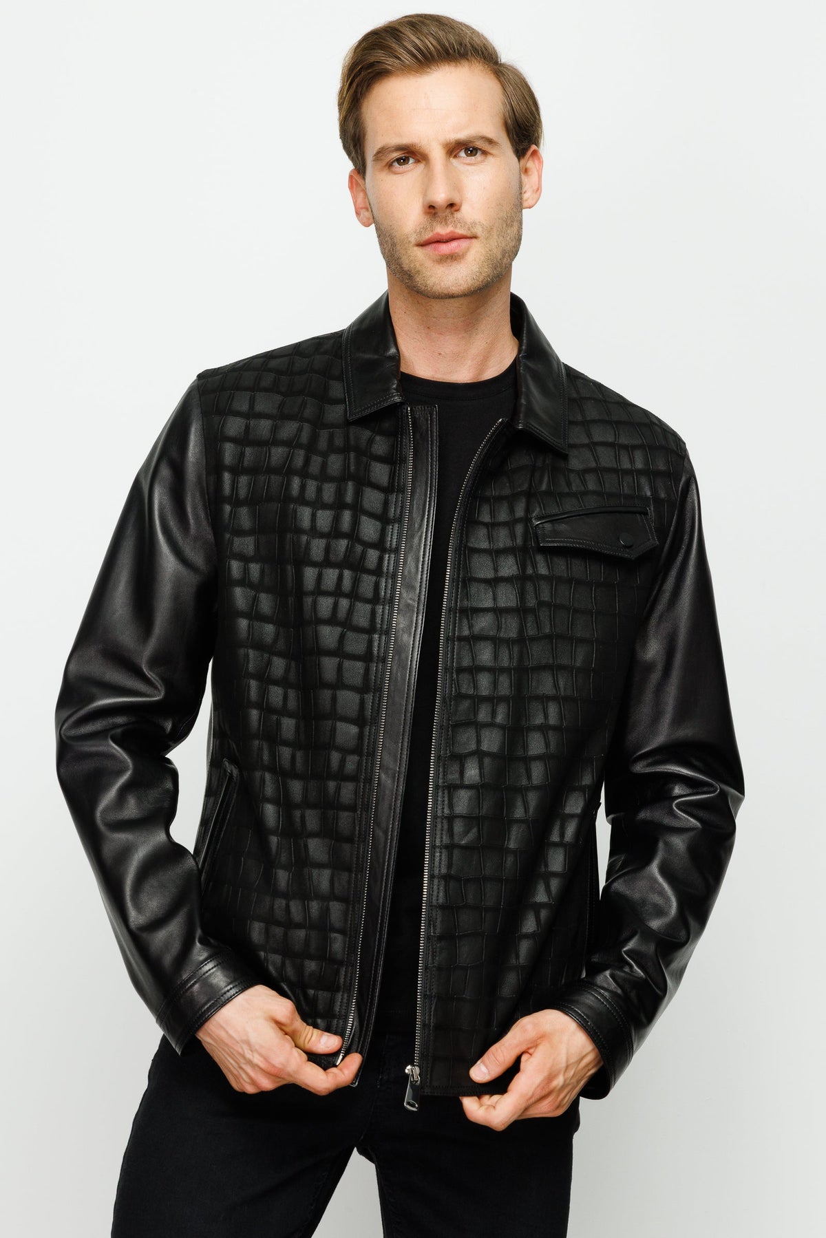 Vinci Leather The Emerson Black Leather Men Jacket – product view 8