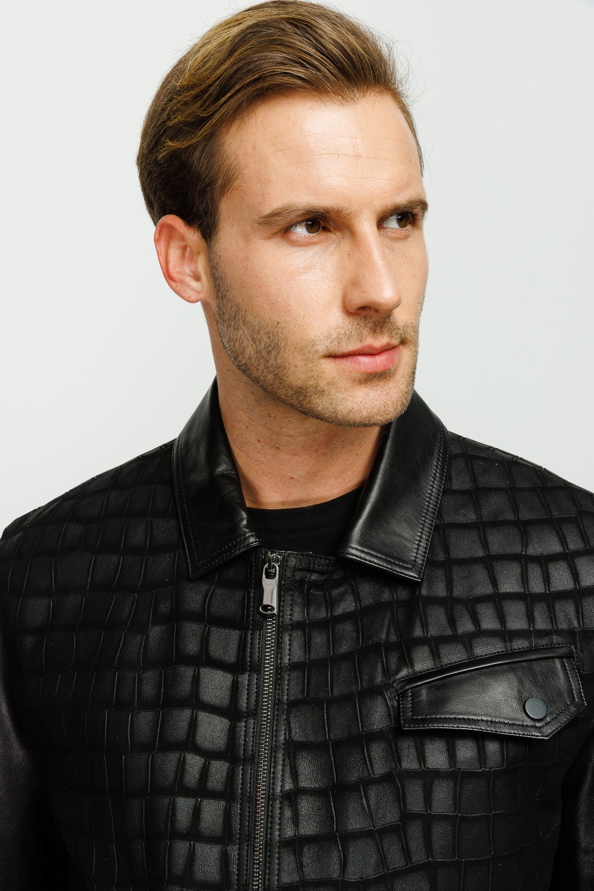 Vinci Leather The Emerson Black Leather Men Jacket – product view 6
