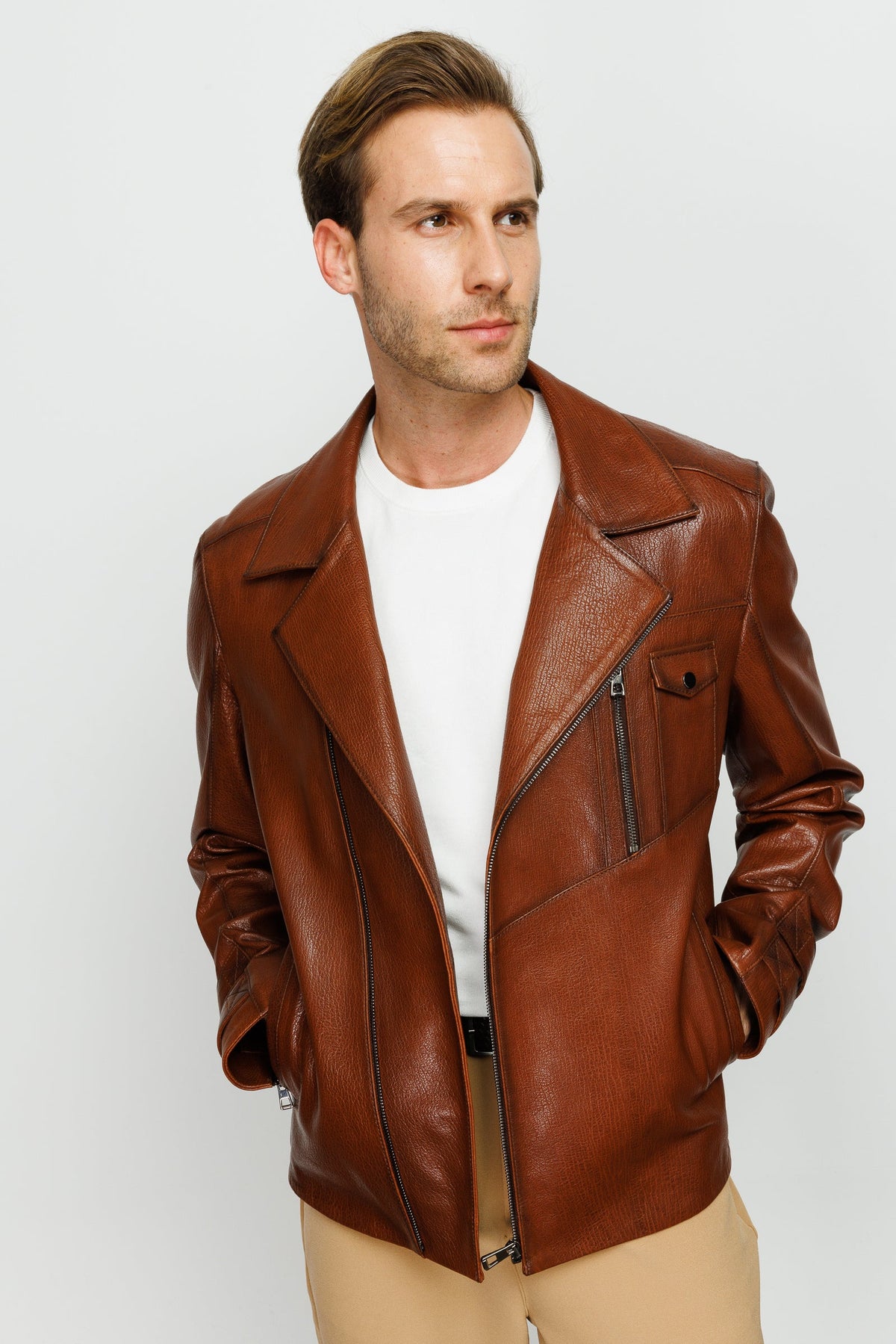 Vinci Leather The Monola Tan Leather Men Jacket – product view 10