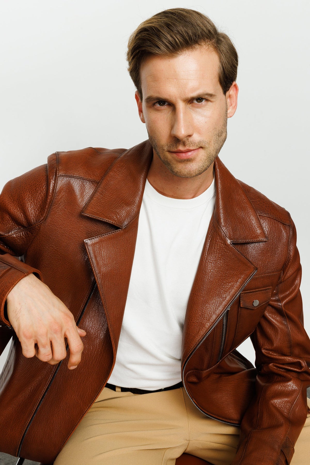 Vinci Leather The Monola Tan Leather Men Jacket – product view 8