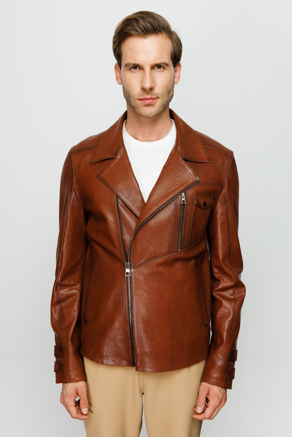 Vinci Leather The Monola Tan Leather Men Jacket – product view 5
