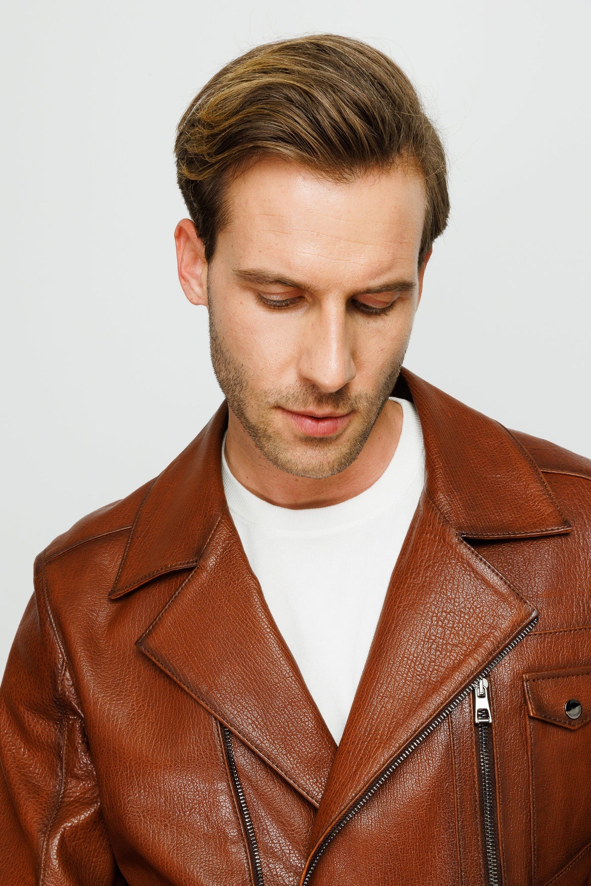Vinci Leather The Monola Tan Leather Men Jacket – product view 12