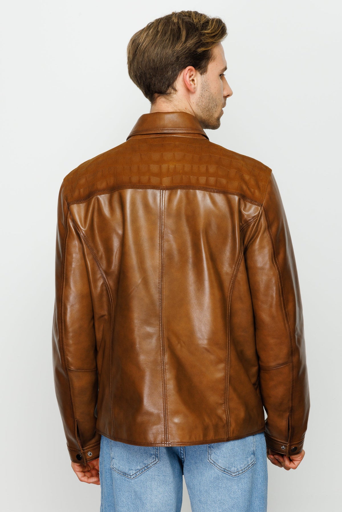 Vinci Leather The Emerson Tan Leather Men Jacket – product view 3