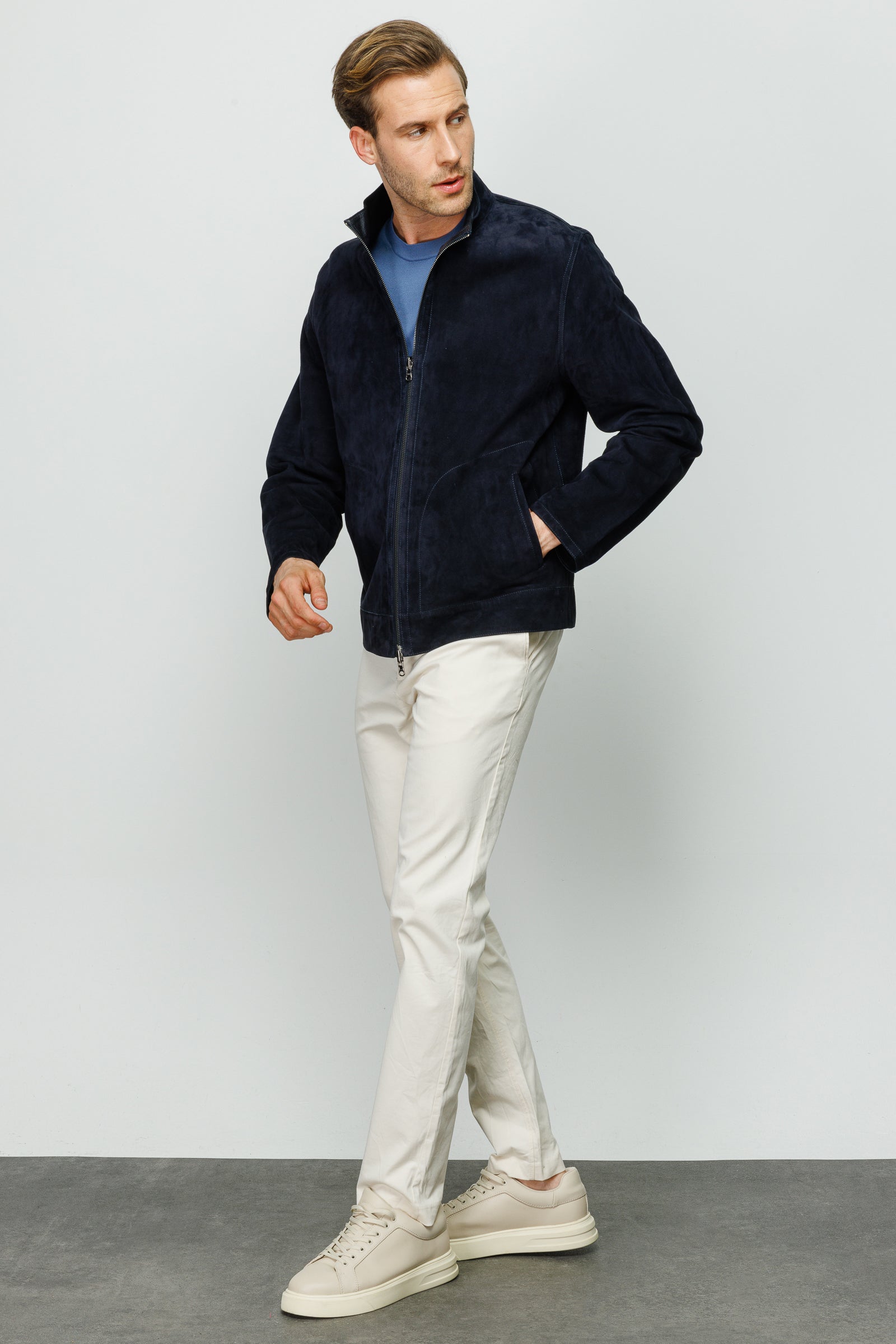 The Alba Navy Leather Men Jacket