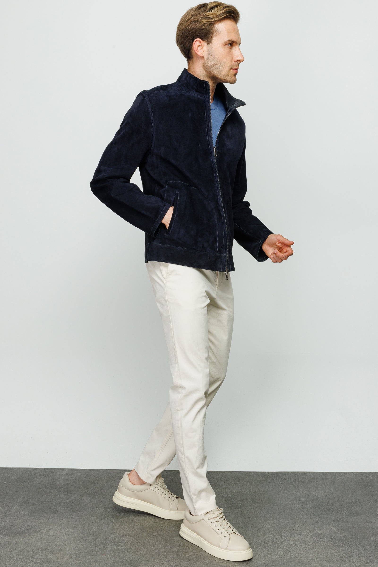 The Alba Navy Leather Men Jacket