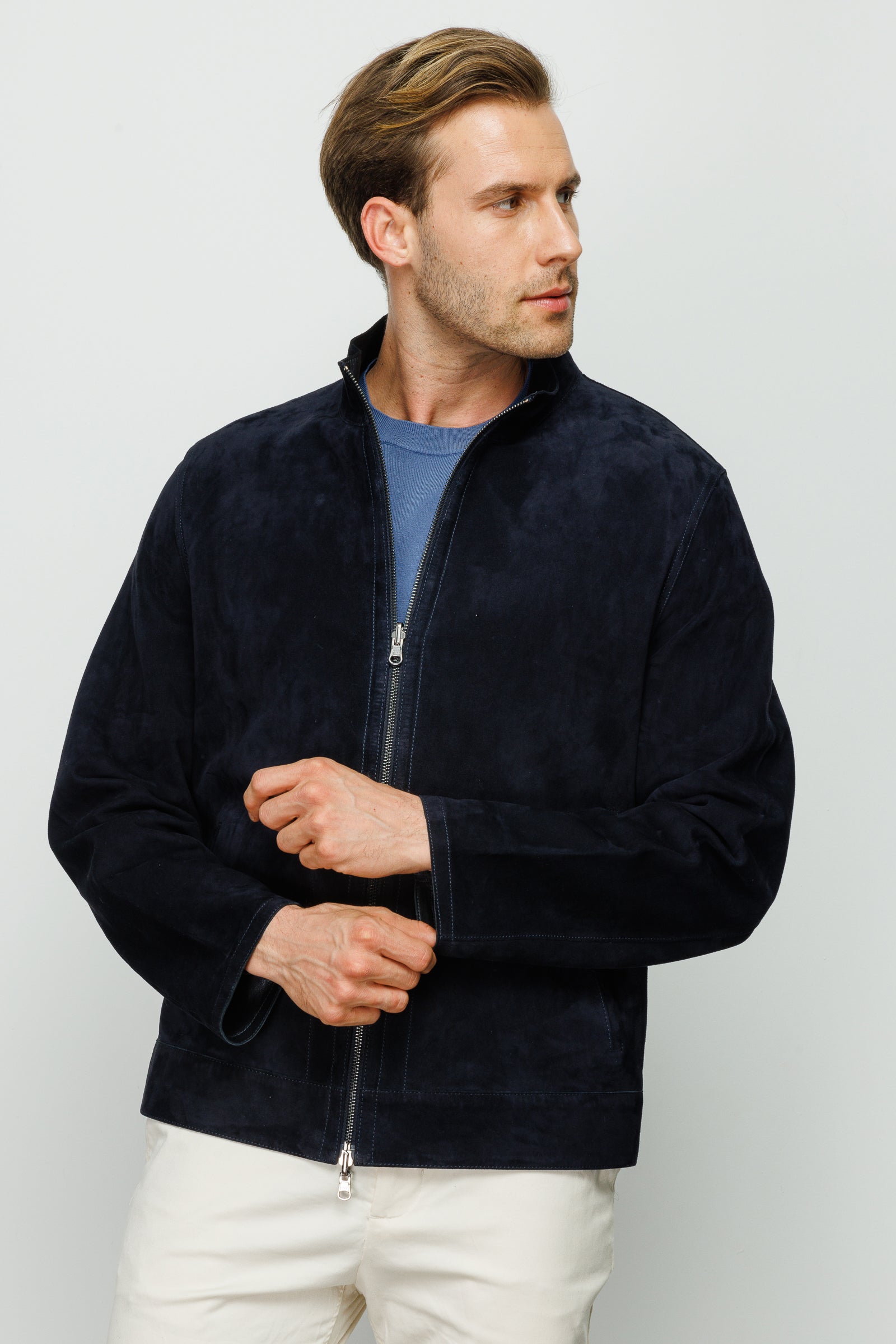 The Alba Navy Leather Men Jacket