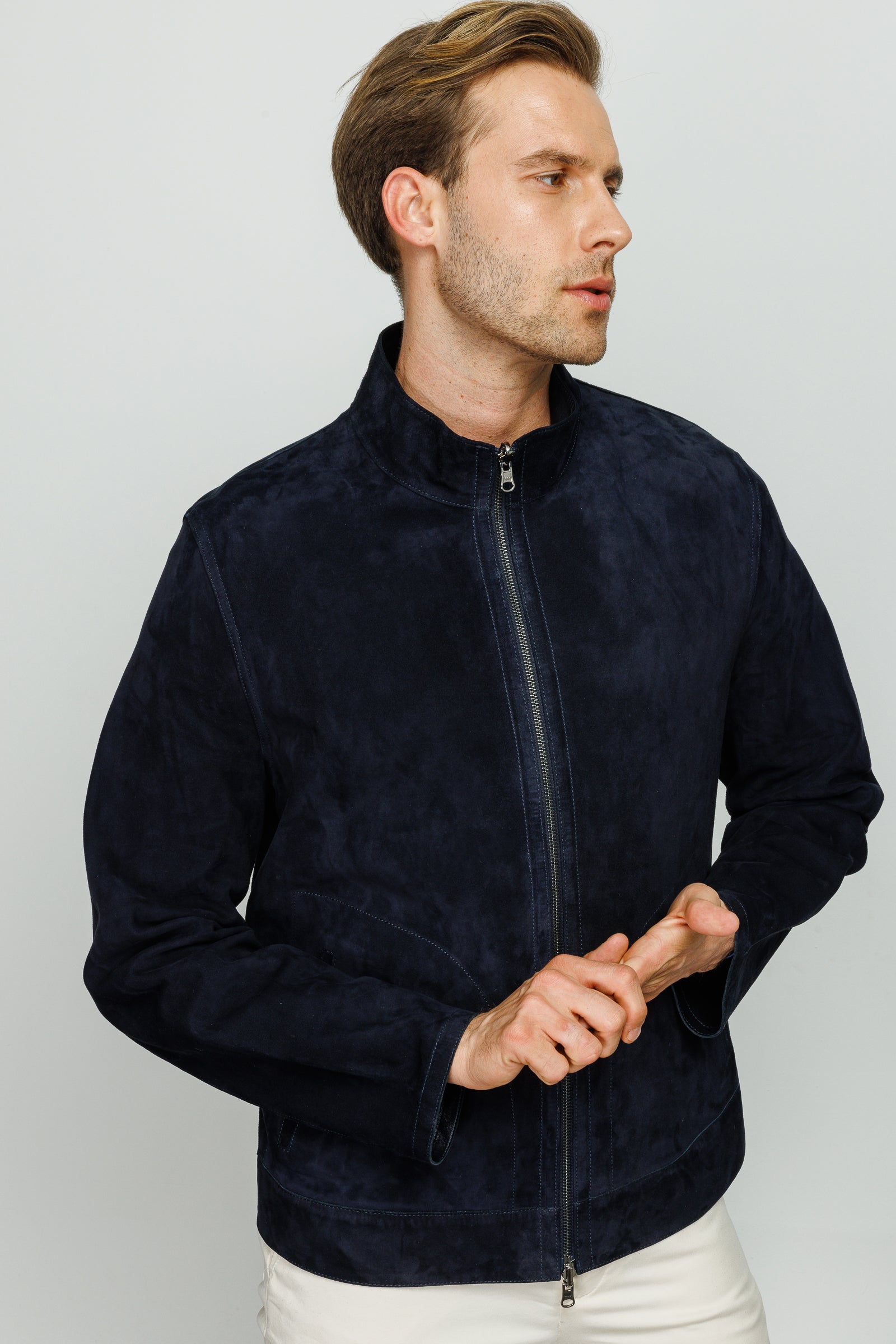 The Alba Navy Leather Men Jacket