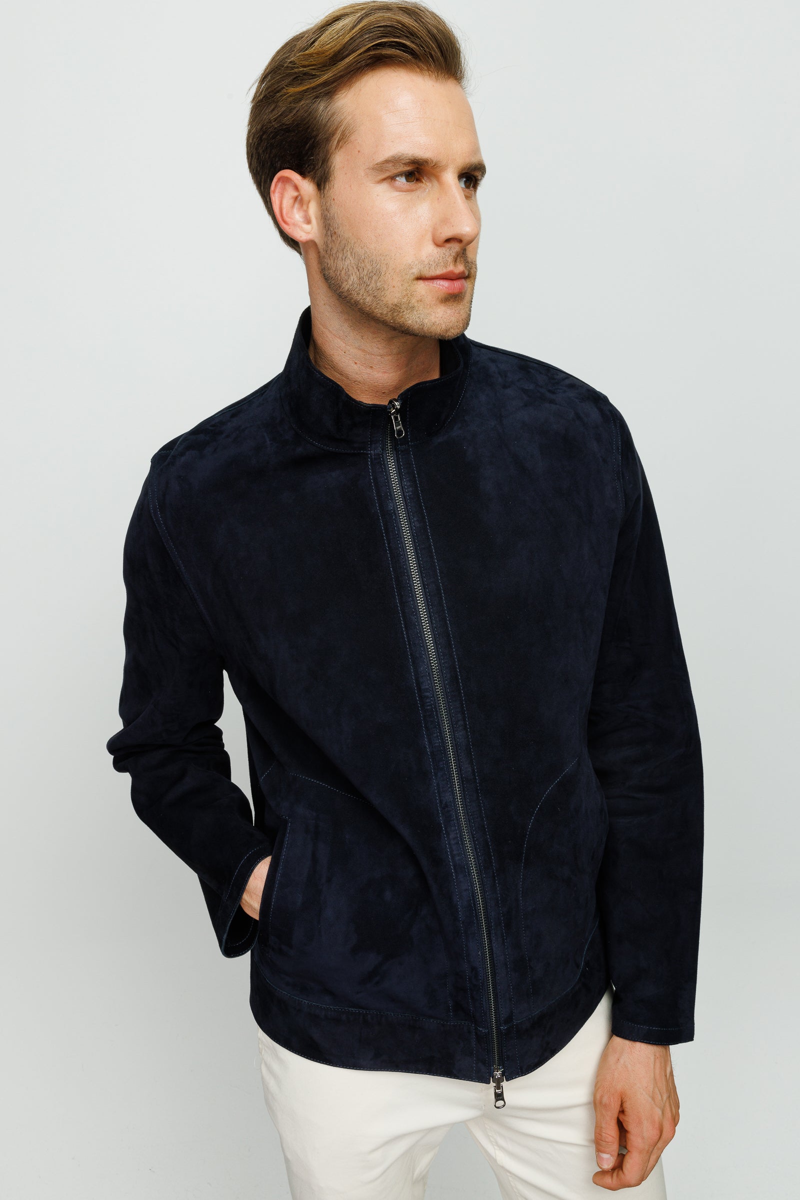 The Alba Navy Leather Men Jacket