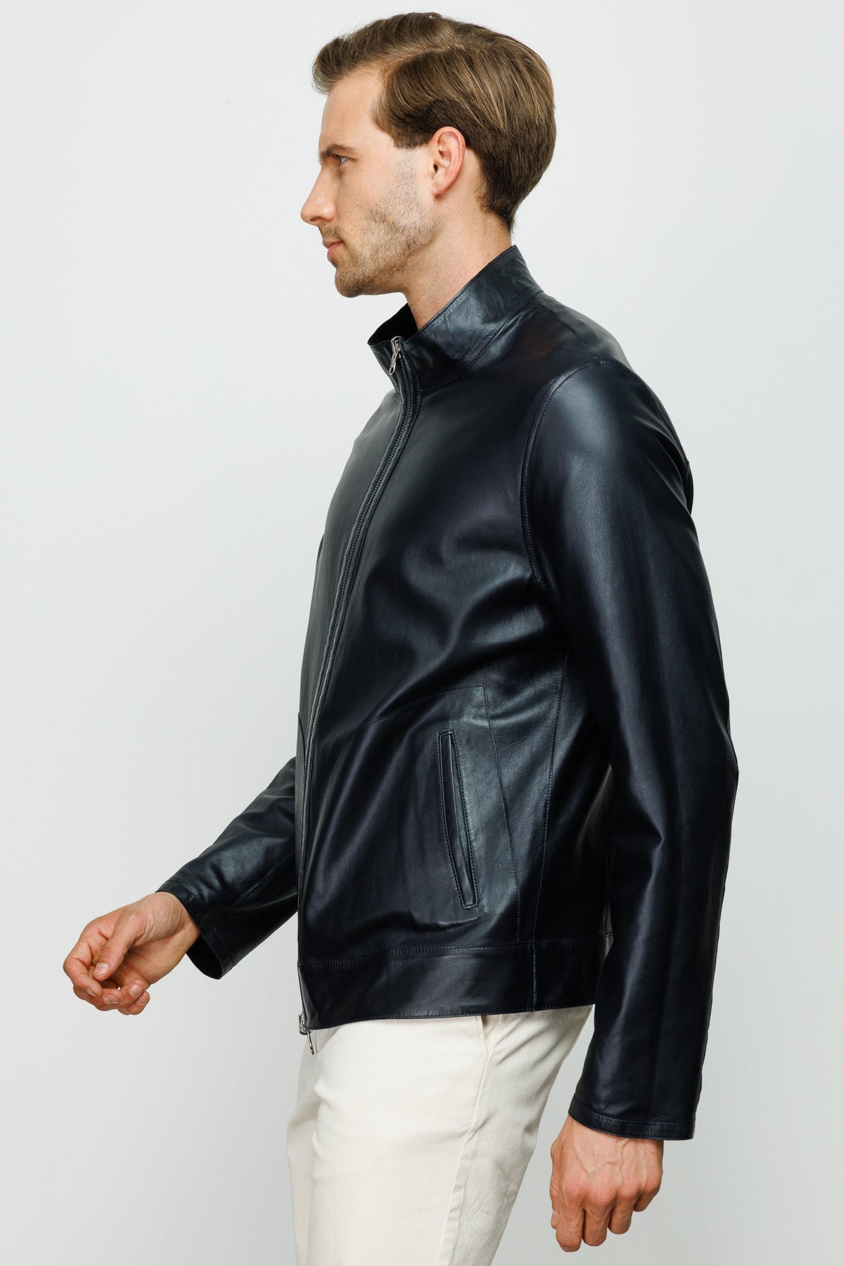 Vinci Leather The Del Rio Dark Blue Leather Men Jacket – product view 2
