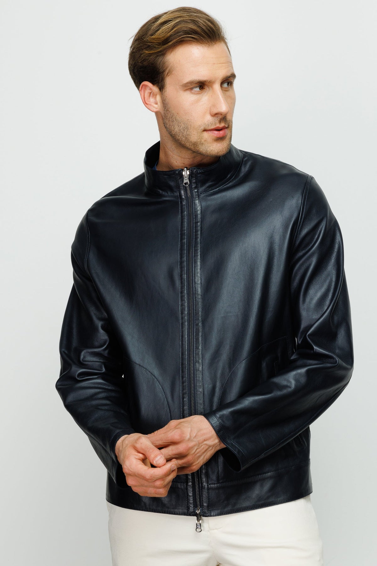 Vinci Leather The Del Rio Dark Blue Leather Men Jacket – product view 4