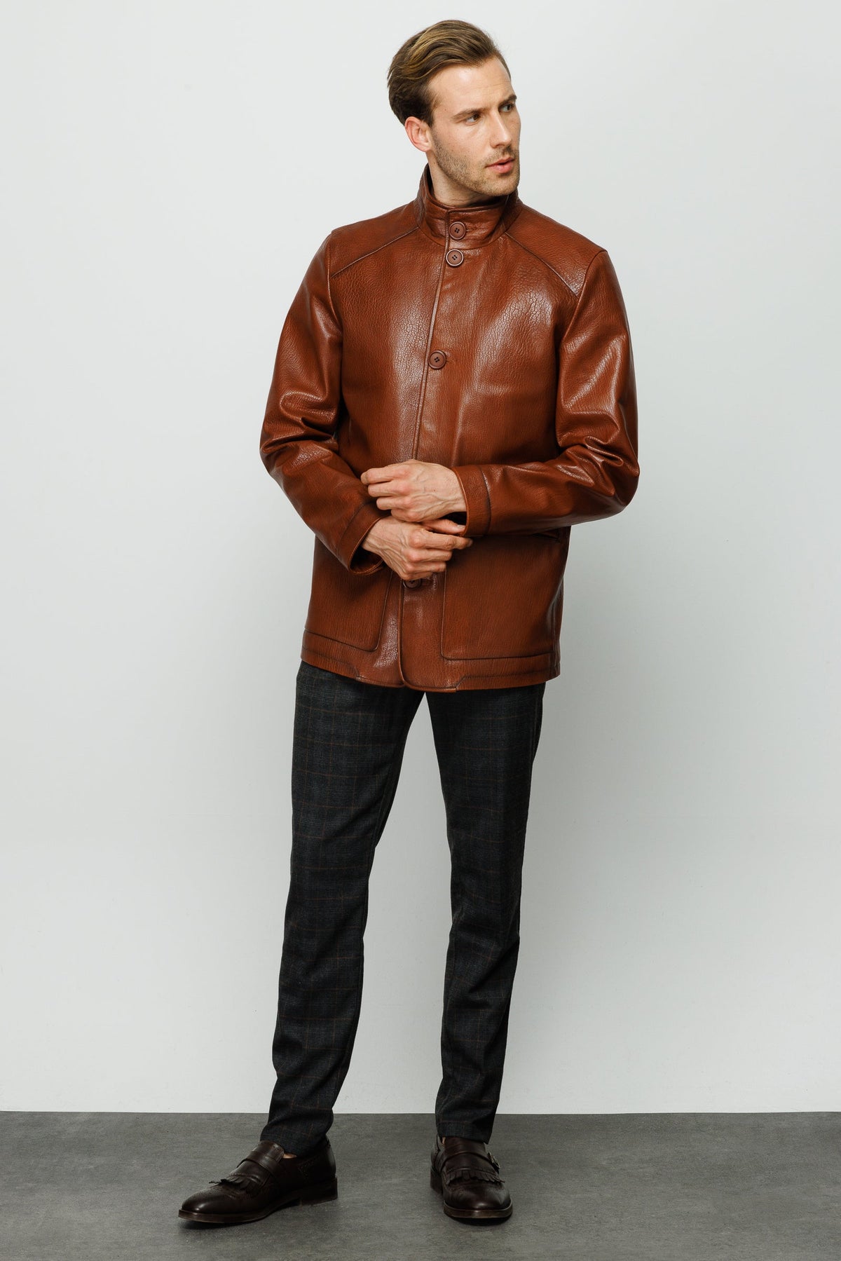 Vinci Leather The Barclay Brown Leather Men Jacket – product view 6