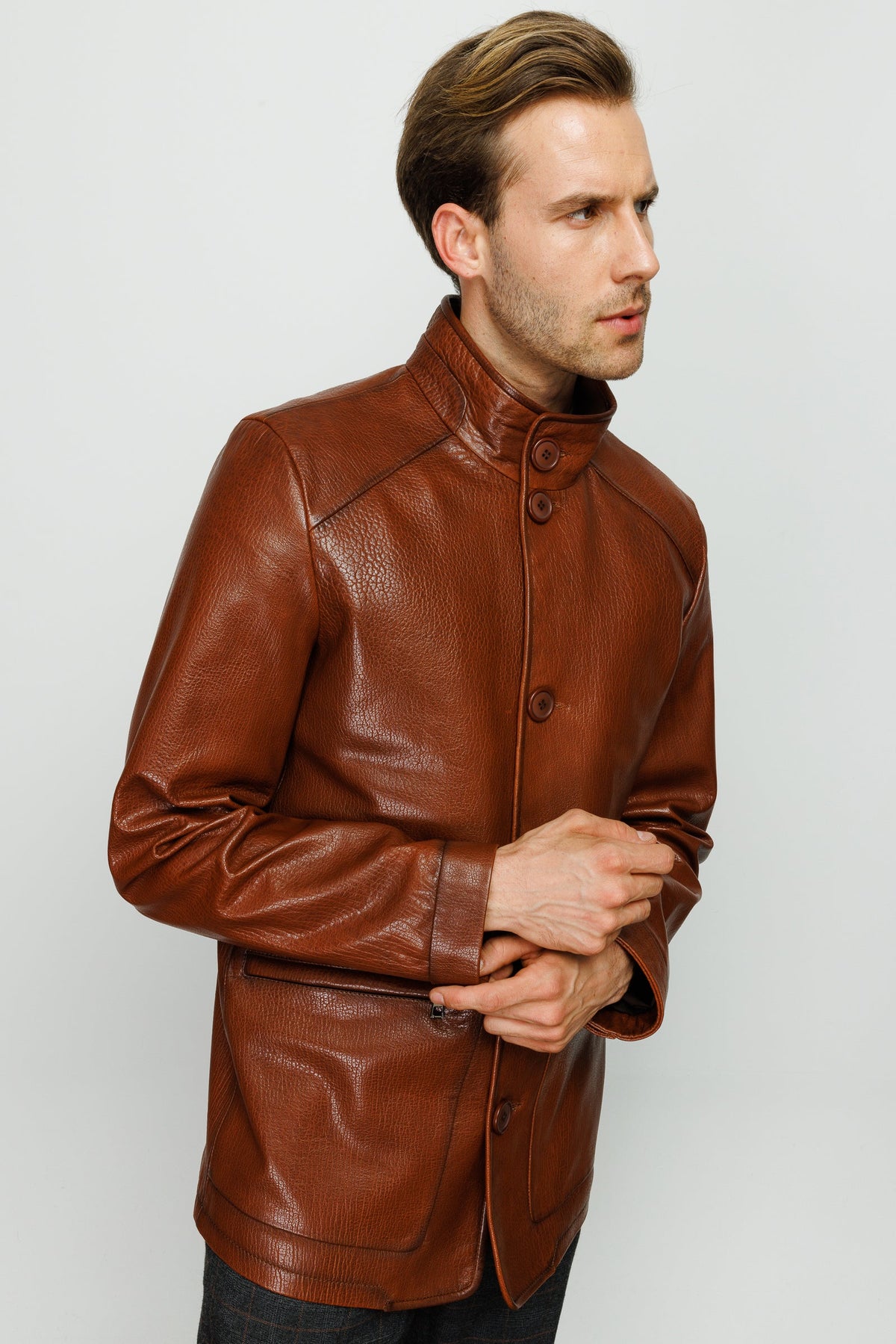 Vinci Leather The Barclay Brown Leather Men Jacket – product view 7
