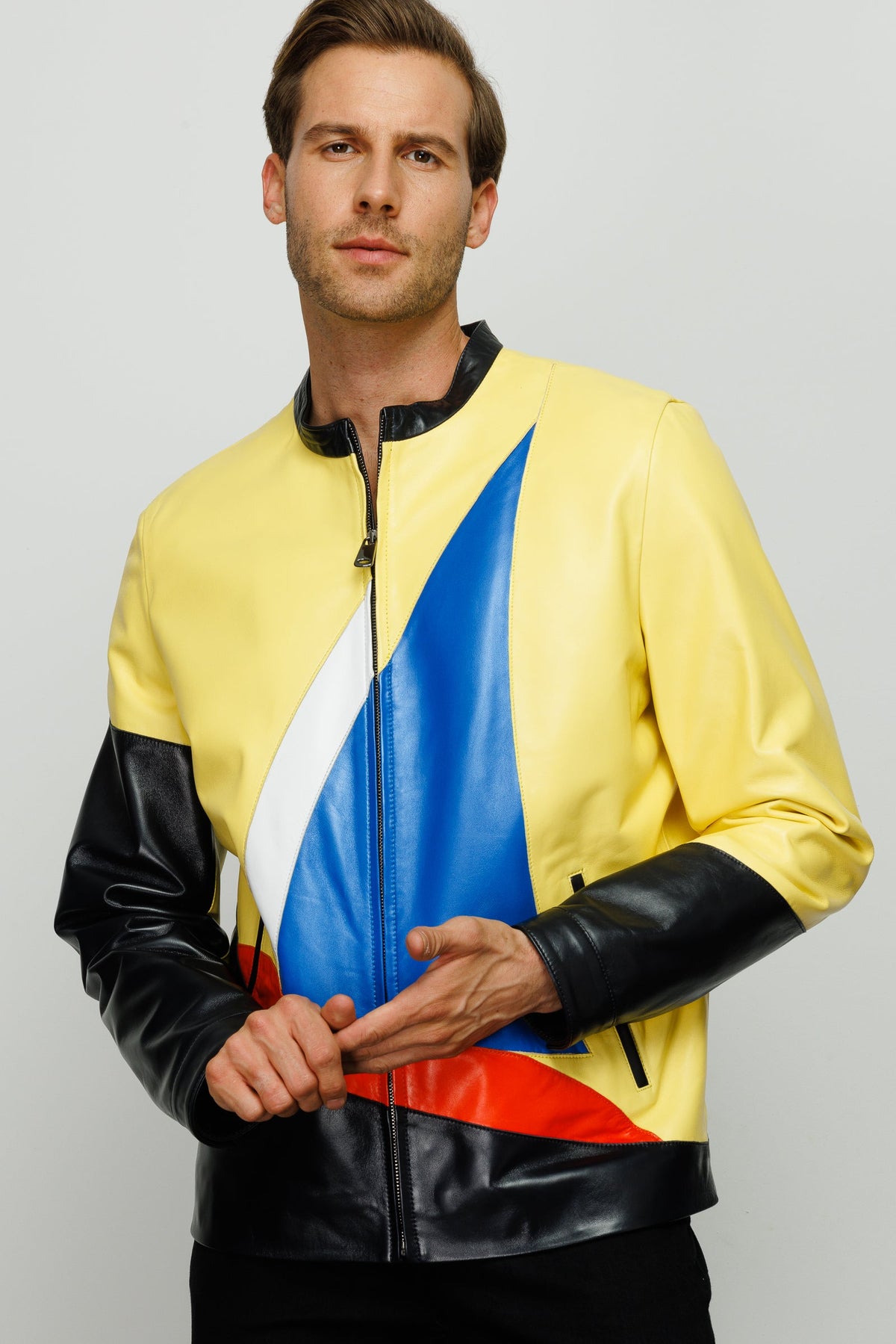 Vinci Leather The Galt Yellow Leather Men Jacket – product view 2