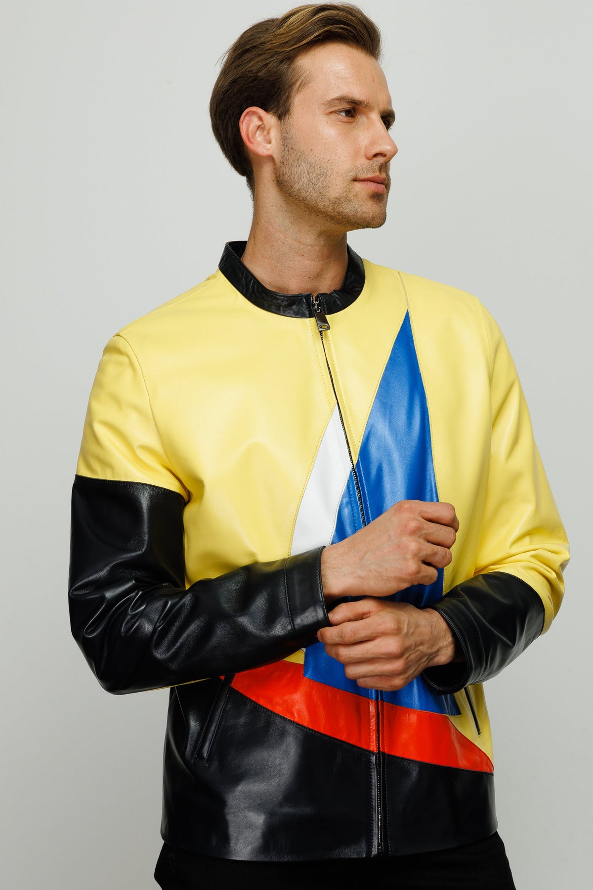 Vinci Leather The Galt Yellow Leather Men Jacket – product view 4