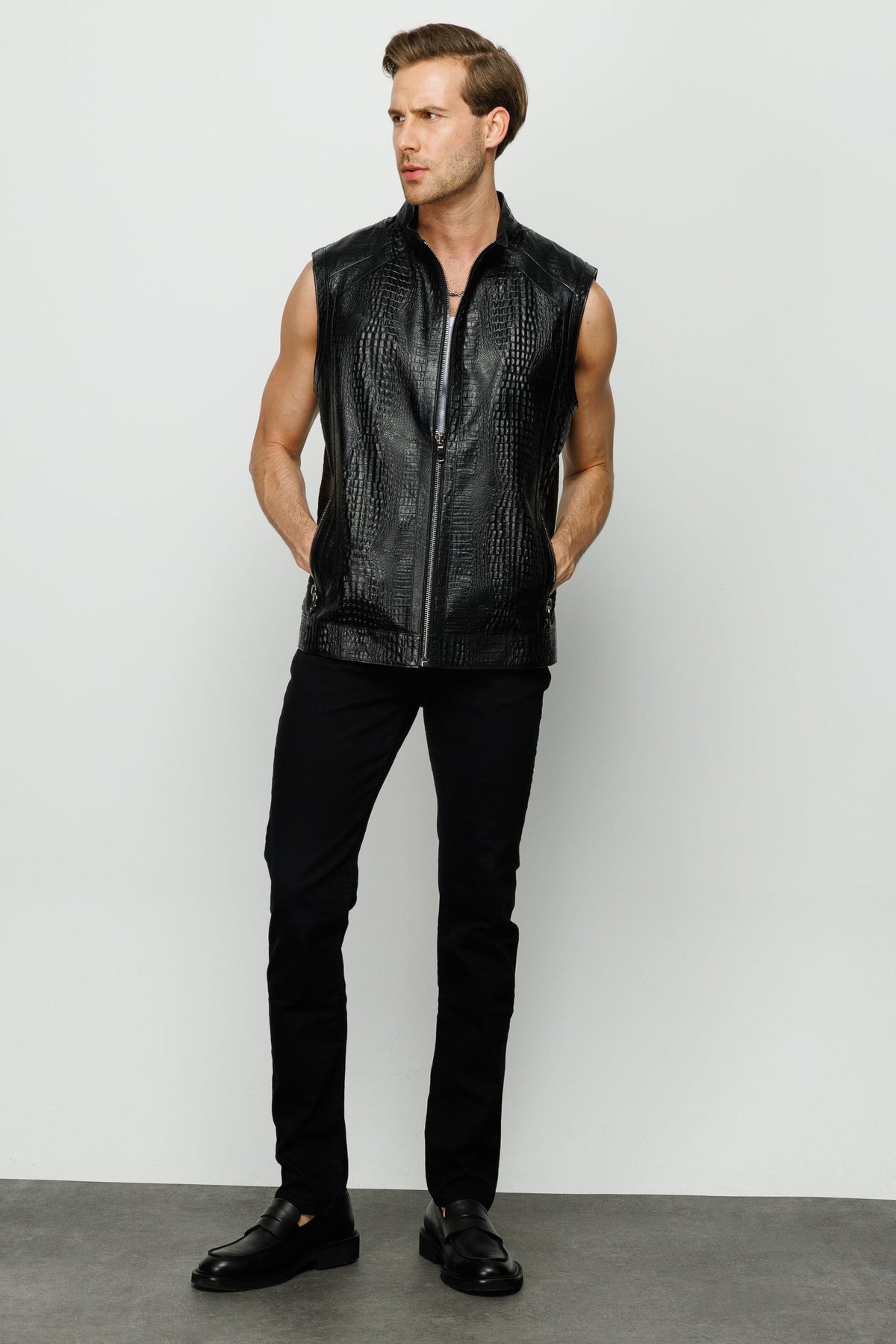 Vinci Leather The Veyo Black Leathern Vest Men Jacket – product view 2