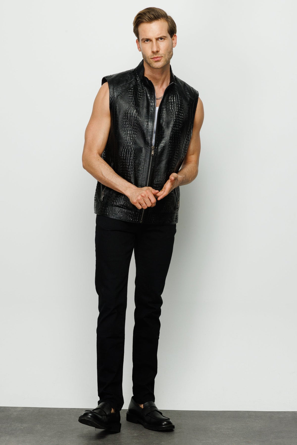 Vinci Leather The Veyo Black Leathern Vest Men Jacket – product view 7