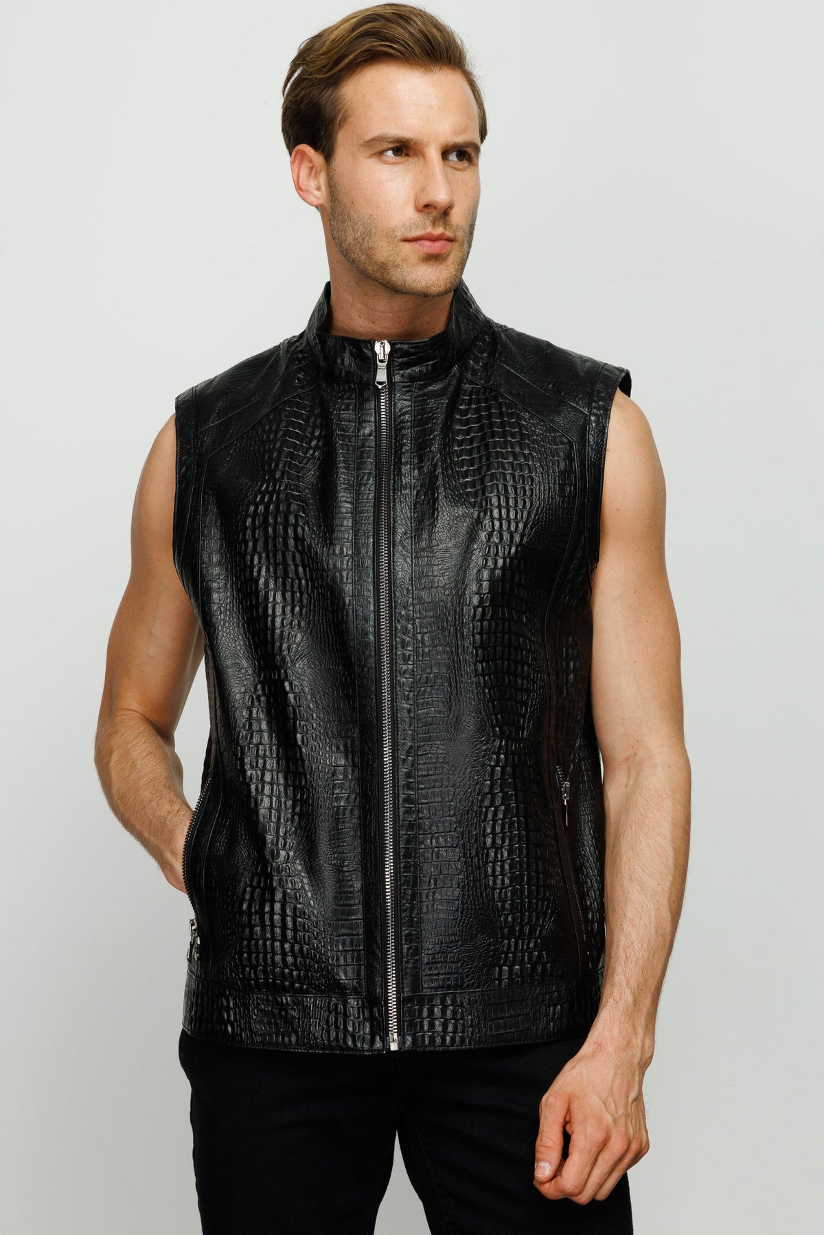 Vinci Leather The Veyo Black Leathern Vest Men Jacket – product view 8