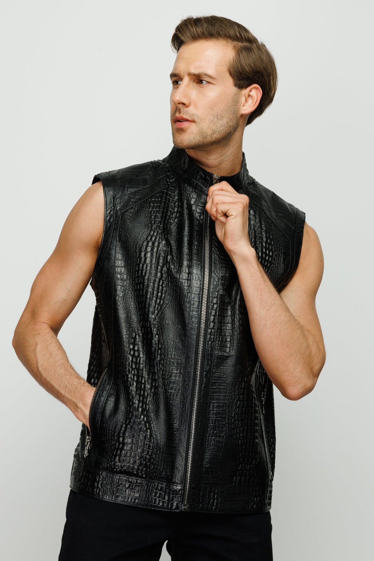 Vinci Leather The Veyo Black Leathern Vest Men Jacket – product view 6