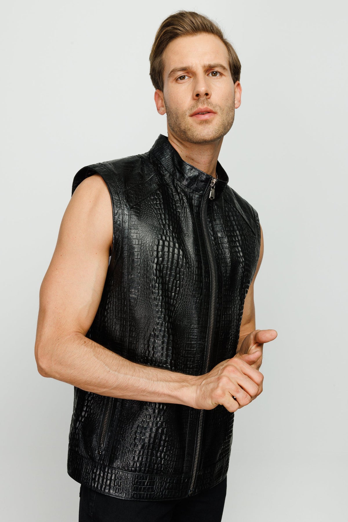 Vinci Leather The Veyo Black Leathern Vest Men Jacket – product view 10