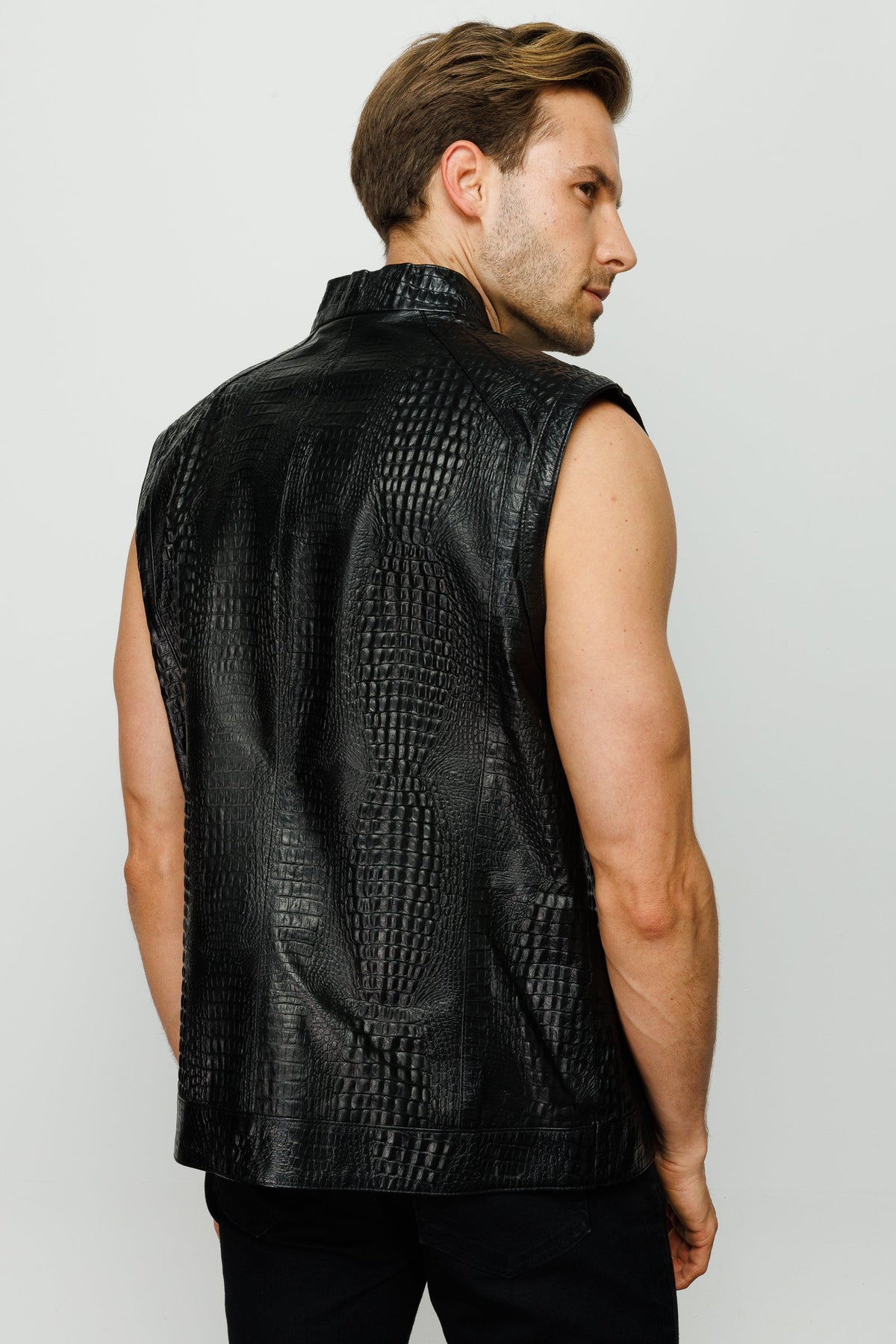 Vinci Leather The Veyo Black Leathern Vest Men Jacket – product view 4