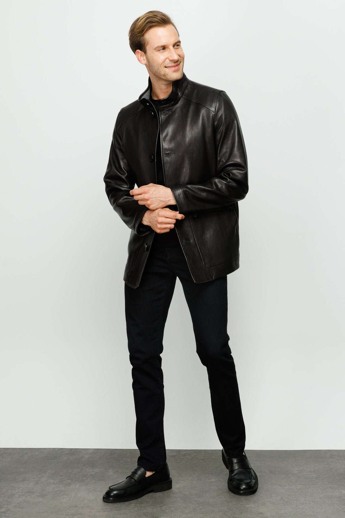 Vinci Leather The Barclay Black Leather Men Jacket – product view 3