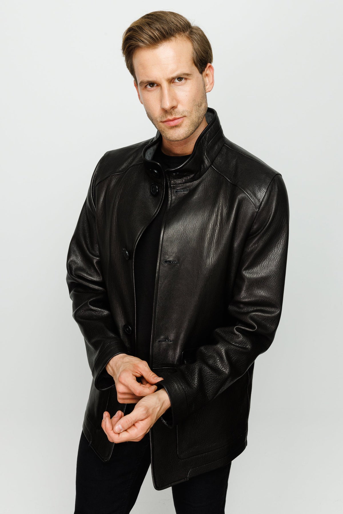Vinci Leather The Barclay Black Leather Men Jacket – product view 2