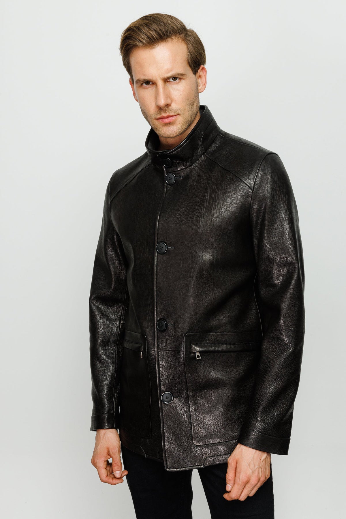 Vinci Leather The Barclay Black Leather Men Jacket – product view 1