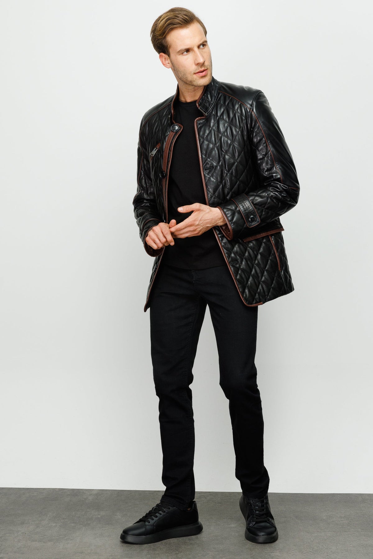 Vinci Leather The Martinez Black Leather Men Jacket – product view 2
